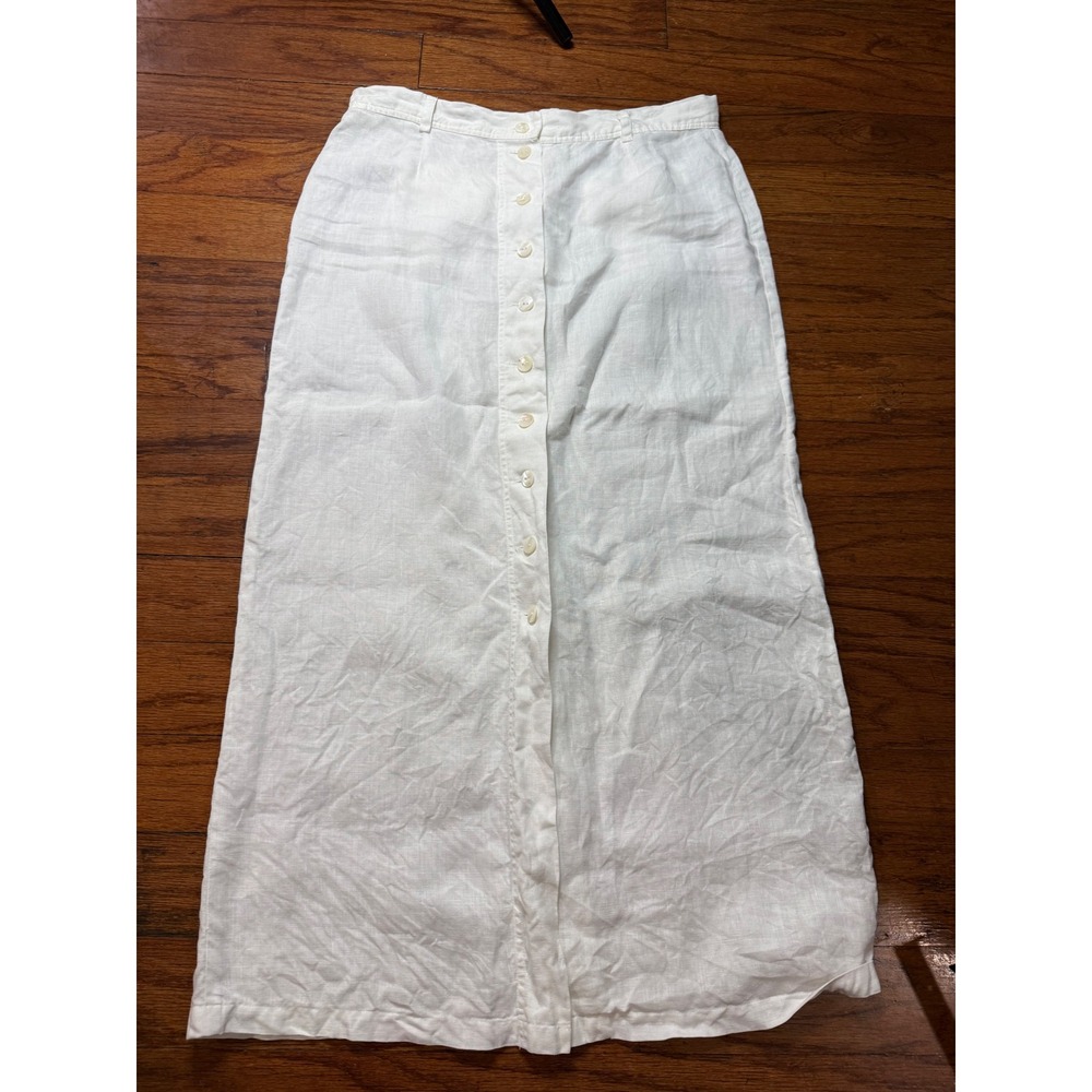 Blunauta White 100% Linen Button Front Maxi Skirt Belt Loops Back Pockets